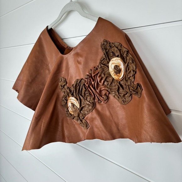 Handmade Accessories - Handmade Vinatge Soft Brown Leather with Ceramic detail Poncho Topper